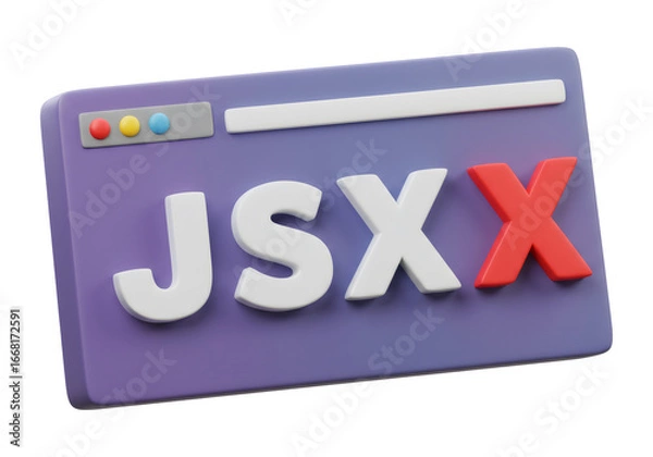 Obraz 3D Render Of A Purple Web Window With JSX Text Isolated On Black Background