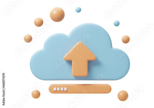 Obraz Cloud Upload Icon With Orange Arrow And Blue Cloud On Transparent Background