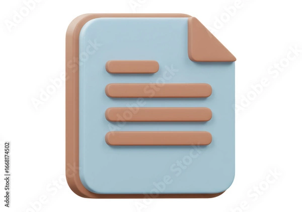 Obraz 3D Document Icon Blue And Brown With Rounded Corners On Transparent Background