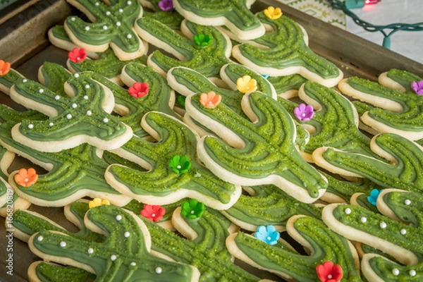 Obraz Cactus shaped sugar cookies.