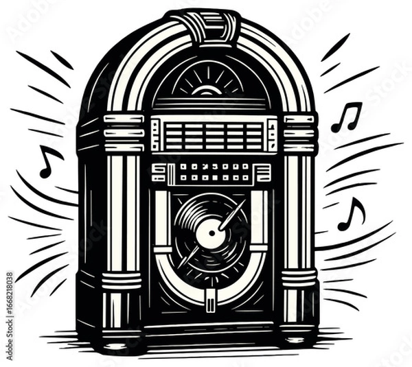 Fototapeta Retro jukebox vector icon for music and nostalgia-themed designs, perfect for vintage aesthetics