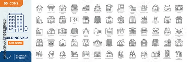 Obraz Building Line Editable Icons set. Second set. Editable stroke. Vector illustration.