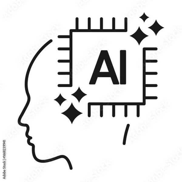 Fototapeta Artificial intelligence ai chip head brain technology human face icon for digital concept design