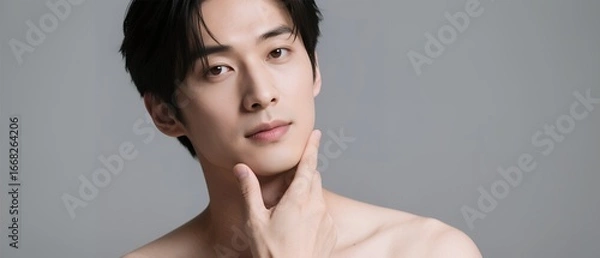 Obraz 自分の肌に触れる上半身裸の男性のビューティーショット