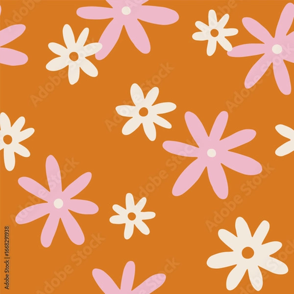 Fototapeta Lovely hand drawn seamless pattern with whimsical flowers. Cute vector endless background for textile, wallpaper. Charming botanical pattern. Trendy contemporary illustration
