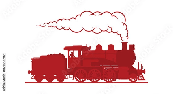 Fototapeta Red steam train engine with smoke coming out of the chimney