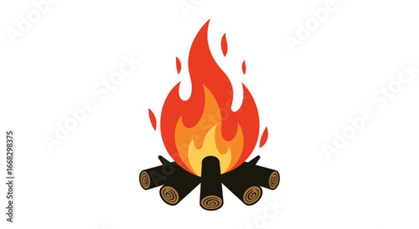 Fototapeta a cartoon campfire with flames and logs on a white background