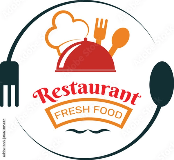 Obraz Restaurant Logo with Chef's Hat, Spoon, and Fork