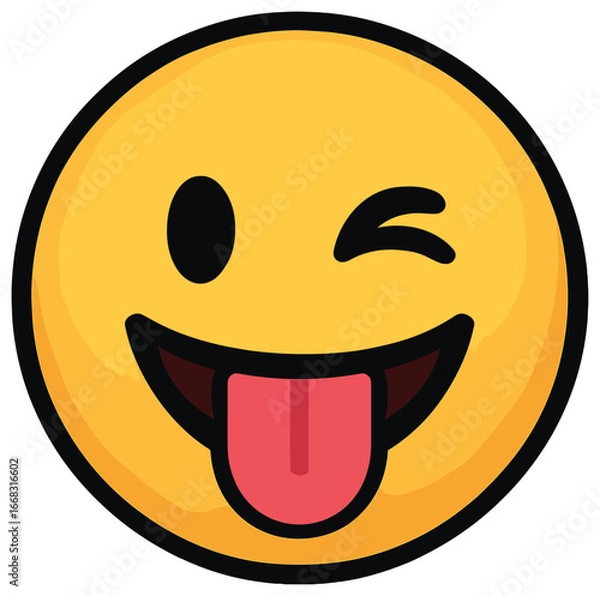 Fototapeta Playful winking emoji vector for fun and lively designs – cheerful expression icon