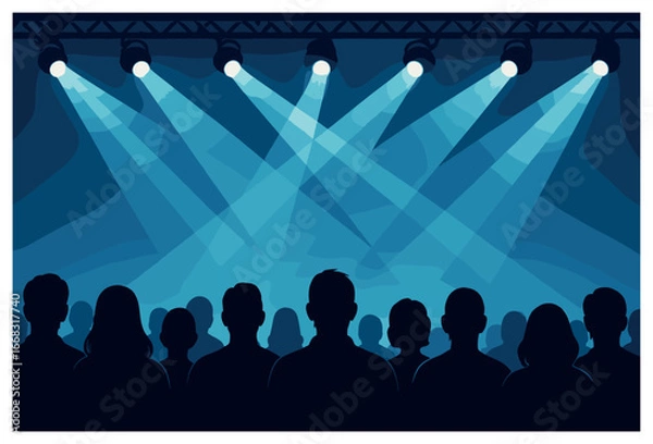 Fototapeta Silhouettes and spotlights vector | dramatic lighting and audience shadows for event concepts
