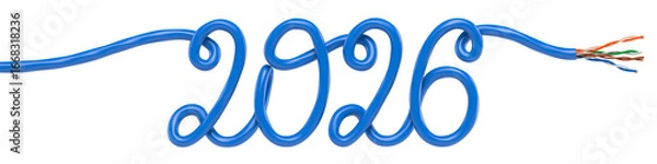 Obraz 2026 New Year Celebration with Technology and Network Concept. 3D rendering