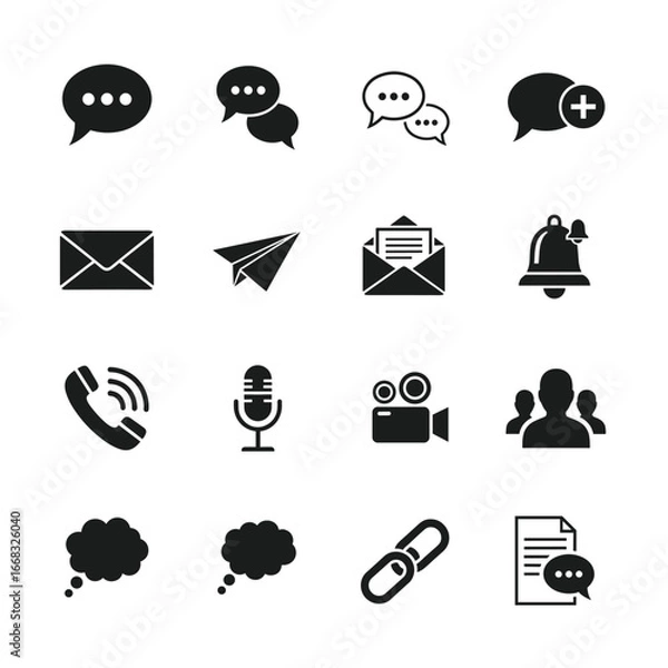 Fototapeta Collection of communication and media related vector icons on white.