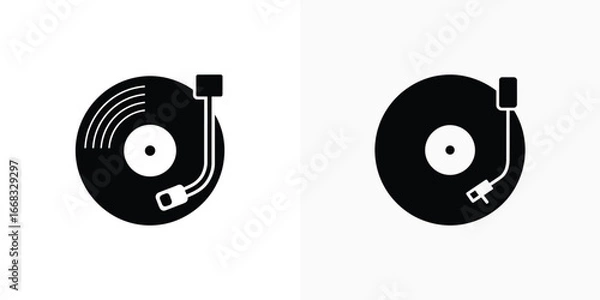 Obraz Vinyl Record, Black Disk with Grooves, Turntable Stylus Arm, Transparent