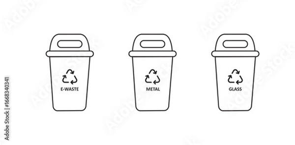 Fototapeta Vector Recycle Bin With Recycle Symbol Illustration, e-waste bin, metal waste bin, glass waste bin 01.eps