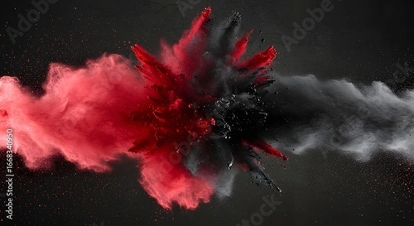 Fototapeta Abstract Collision of Red and Black Powder: Concept of Rivalry and Energy