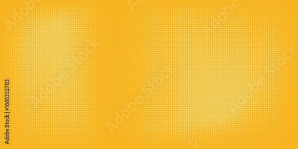Fototapeta Yellow halftone pattern. Retro comic gradient background. Bright orange pixelated dotted texture overlay. Cartoon pop art faded gradient pattern. Vector backdrop for poster, banner, advertisement