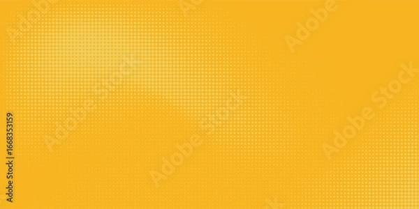 Fototapeta Yellow halftone pattern. Retro comic gradient background. Bright orange pixelated dotted texture overlay. Cartoon pop art faded gradient pattern. Vector backdrop for poster, banner, advertisement