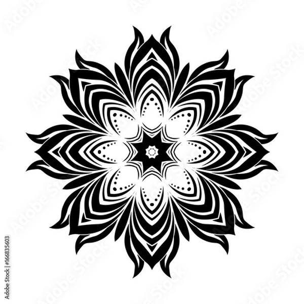 Fototapeta Black round mandala silhouette for calligraphic design. Vector frame isolated on white.