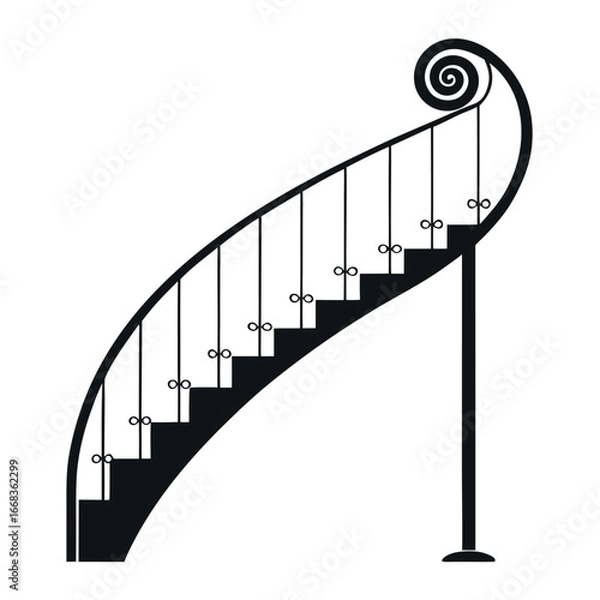 Obraz Black wrought iron spiral railing grill for staircase.eps