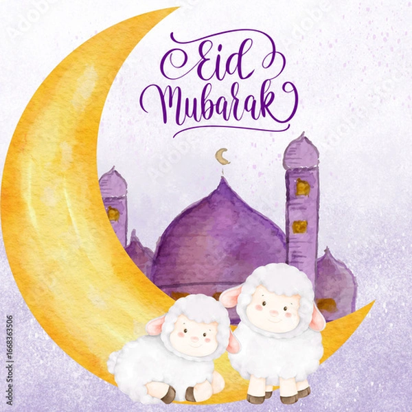 Obraz eid card moon sheep mosque oranji 