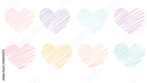 Obraz パステルカラーのハート　手描き