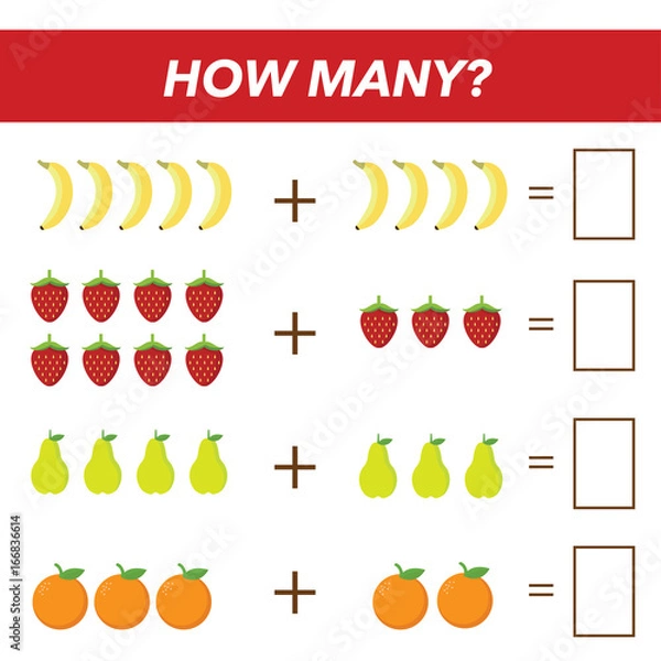 Fototapeta Mathematics tasks for preschool children. Tasks for addtion for preschool kids