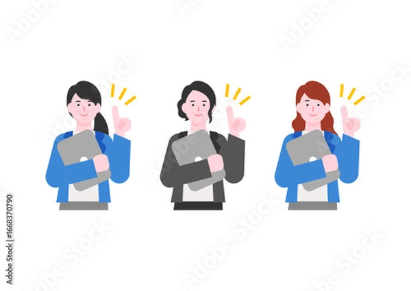 Obraz ノートパソコンを持つ女性のイラスト