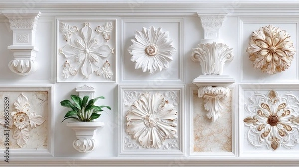 Obraz White Repeating Floral Mandala Grid Wall Decor