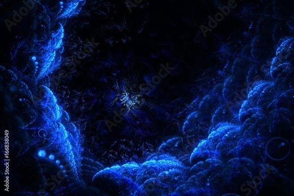 Fototapeta Blue Fractal floral background with a lot of curls