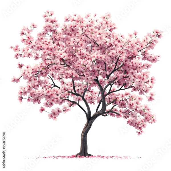 Obraz Beautiful pink cherry blossom tree with vibrant flowers in full bloom during springtime in a serene setting on transparent background