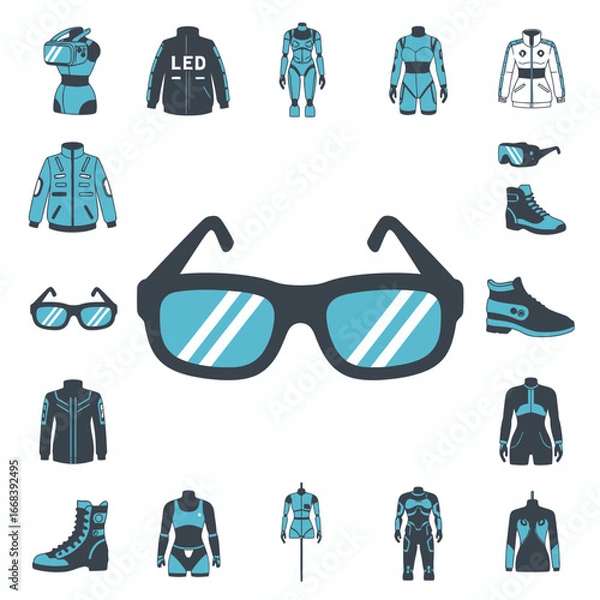 Fototapeta A vibrant collection of futuristic fashion and tech accessories.  Stylish and innovative designs.
