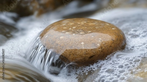Fototapeta Serene Stream: A Macro View of Water Flowing Over Smooth Stone