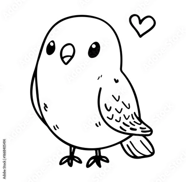 Fototapeta Cute Hand-Drawn Bird Illustration with Heart Accent for Creative Projects