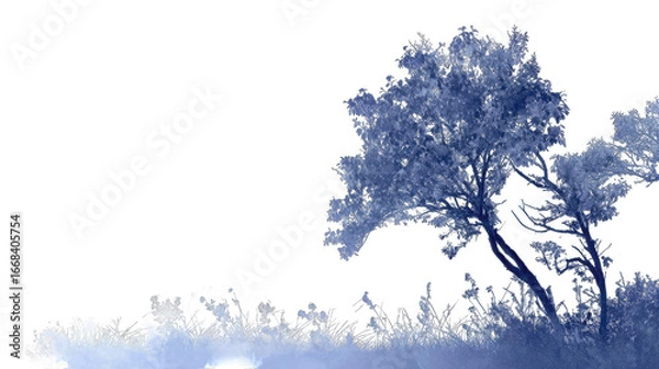 Obraz A winter scene, frosty trees against a dark background