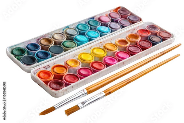 Obraz Colorful watercolors in a box with brushes