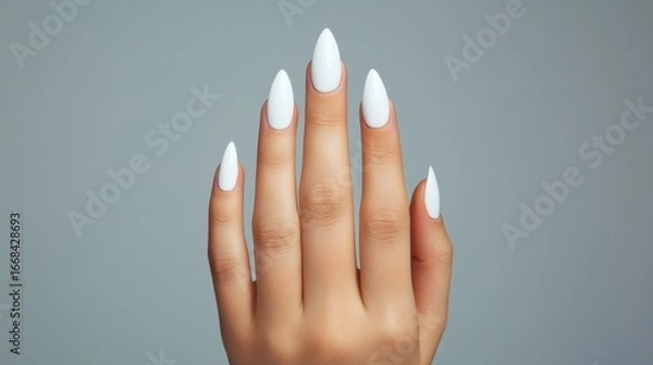 Fototapeta Elegant white pointed nail design showcased against a soft background