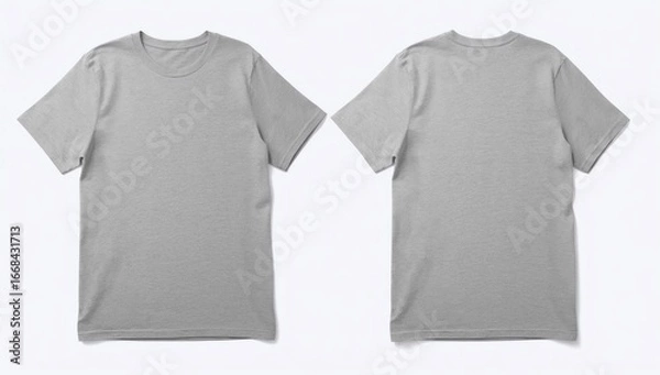 Obraz Blank plain T- shirt grey color with black stripe isolated on white background. bundle pack polo shirt front and back view. ready for your mock up design project