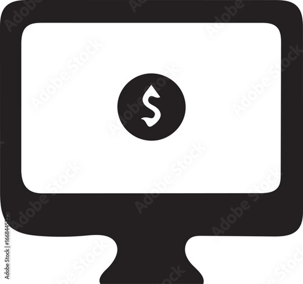 Obraz Online Money Transfer Icon: Simple Black and White Computer Screen Graphic