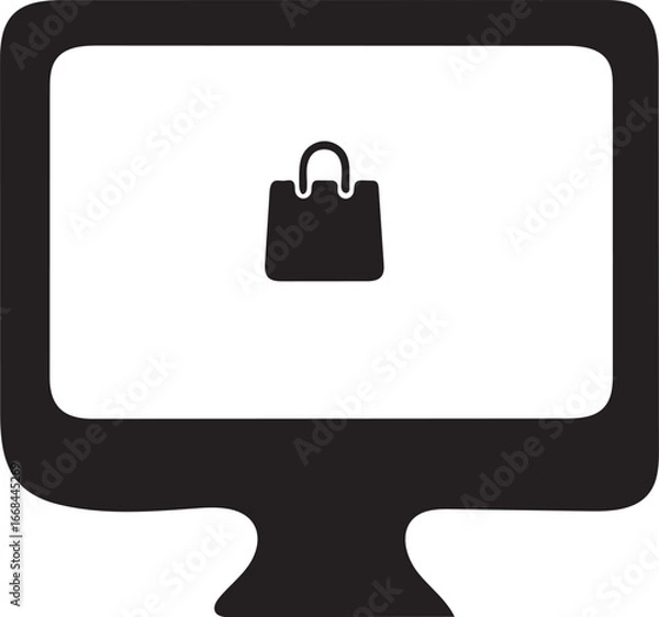 Obraz Online Shopping Icon: Simple Black Computer Screen with Shopping Bag Symbol