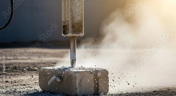 Obraz Construction jackhammer breaking concrete block.