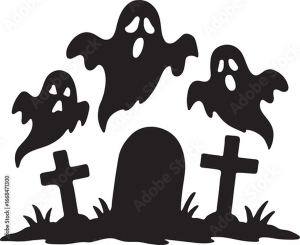 Obraz Spooky halloween ghosts and gravestones isolated on transparent background