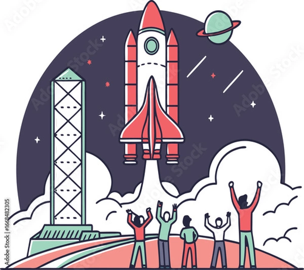 Obraz Creative Startup Rocket Launch Illustration
