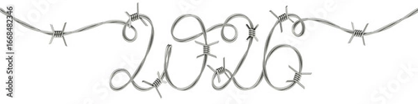 Obraz 2026 Year Made from Barbed Wire as Security Concept. 3D rendering