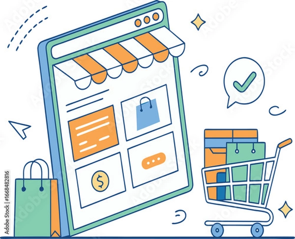 Obraz Flat Design Online Shopping and E-Commerce Vector
