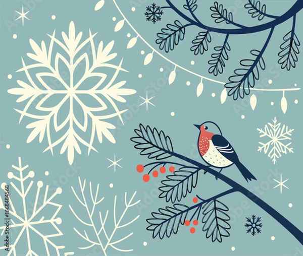 Obraz Festive Holiday Vector Background with Snowflakes