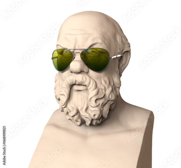 Fototapeta Statue of Socrates, bust of Socrates with sunglasses. 3D rendering.