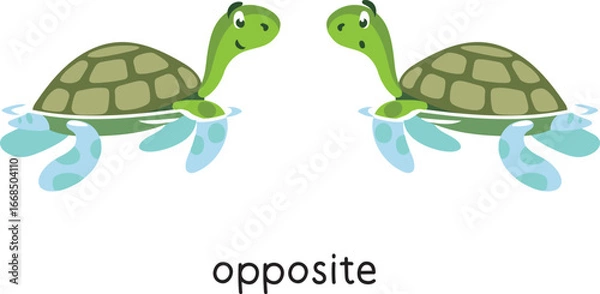 Fototapeta Preposition. Turtles are OPPOSITE each other