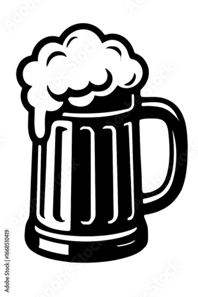 Fototapeta Vector Illustration of a Full Beer Mug with a Frothy Foam Head - Perfect for Bar, Pub, and Brewing Designs.