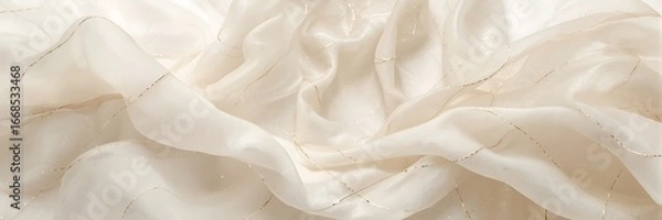 Fototapeta Closeup of shimmering creamcolored silk fabric with subtle glitter, creating a luxurious and elegant texture for backgrounds and designs