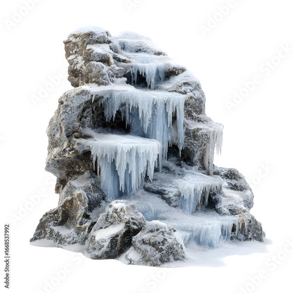Obraz A frozen waterfall miniature, isolated on white background